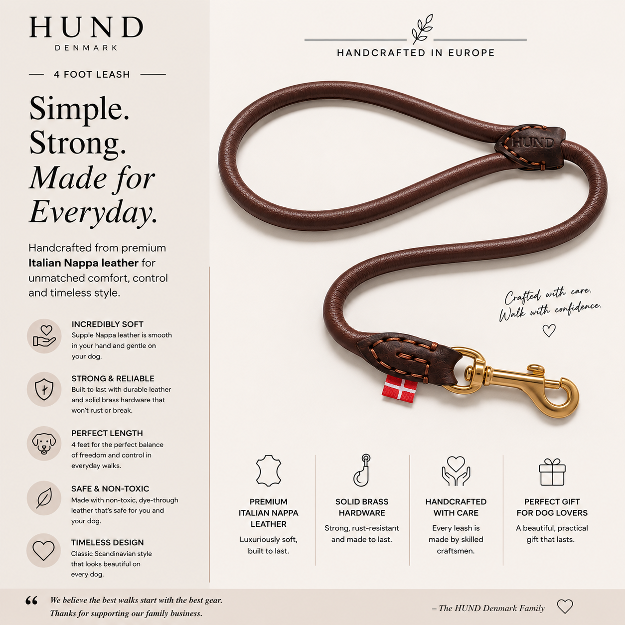 Silkeborg- 4 Foot -Rolled Leather Leash