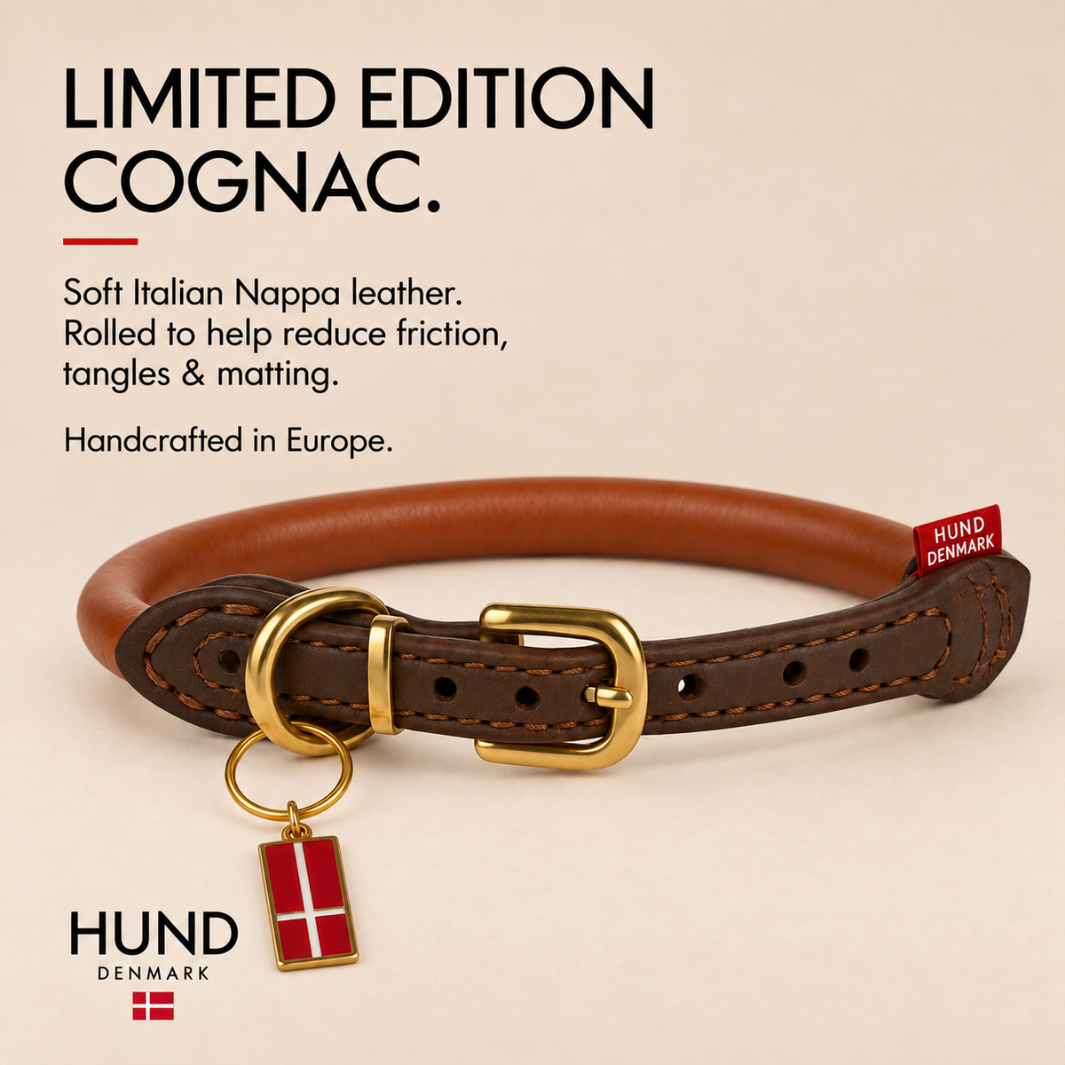 Herning- Italian Leather Cognac (Limited Edition Color) For All Size Dogs- Anti Matting