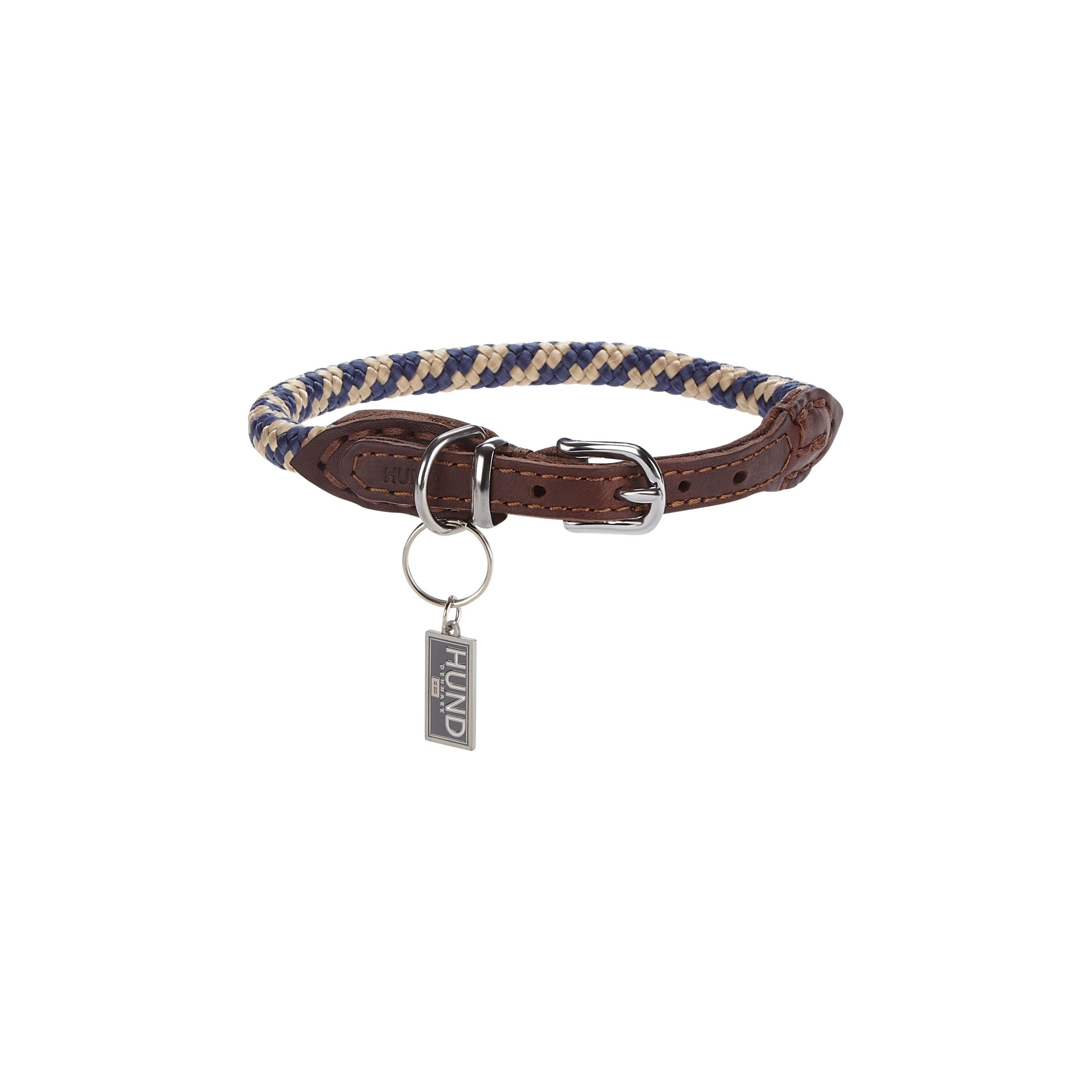 Navy And Cream Leather Dog Collar | HUND Denmark